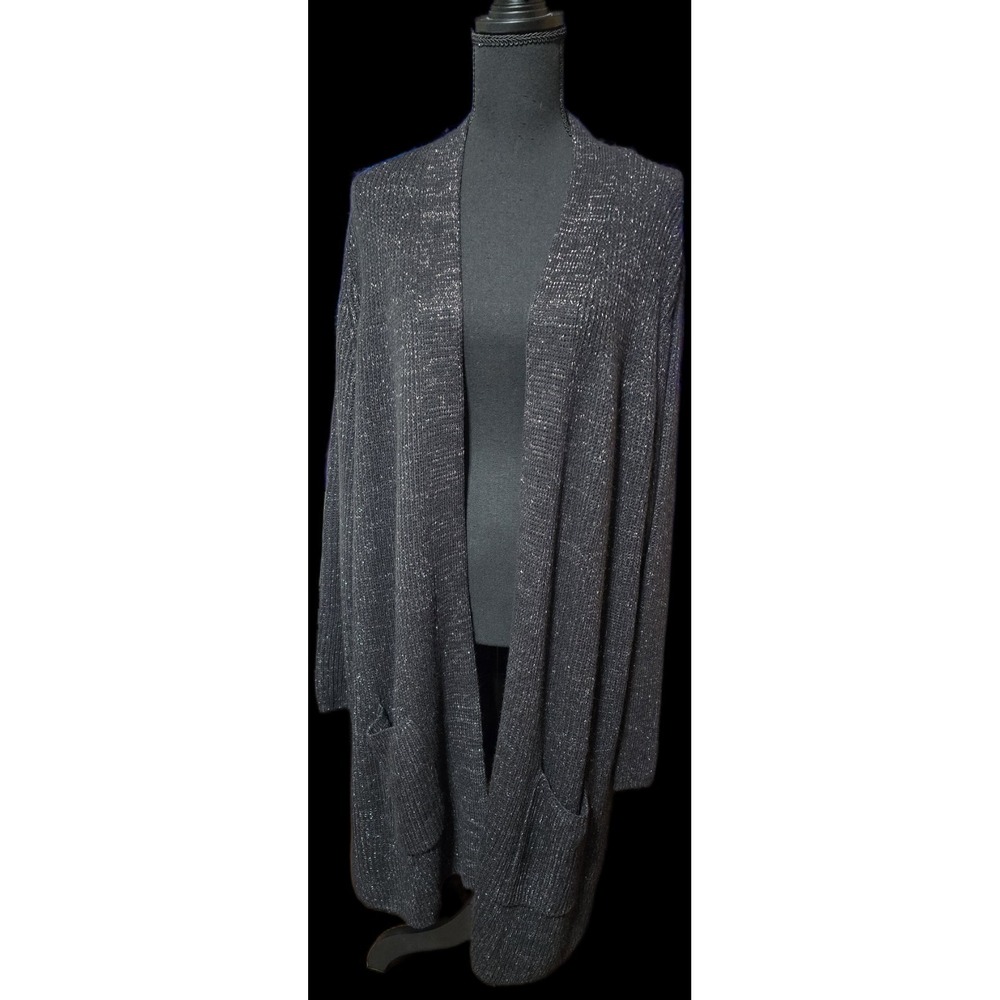 Nwt Apt 9 Cable Knit Women's 3XL Long Sleeve Cardigan‎ Black Silver Pockets Soft